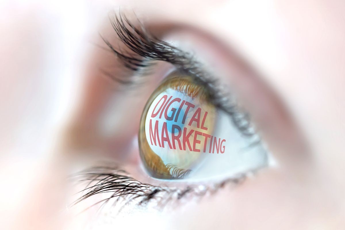 Digital Marketing reflection in eye. 